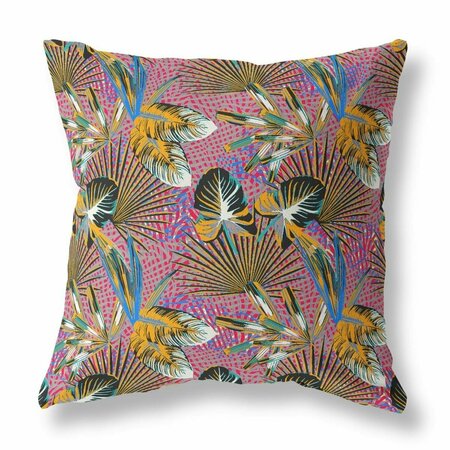 PALACEDESIGNS 16 in. Magenta & Gold Tropical Indoor & Outdoor Throw Pillow Black & Purple PA3095451